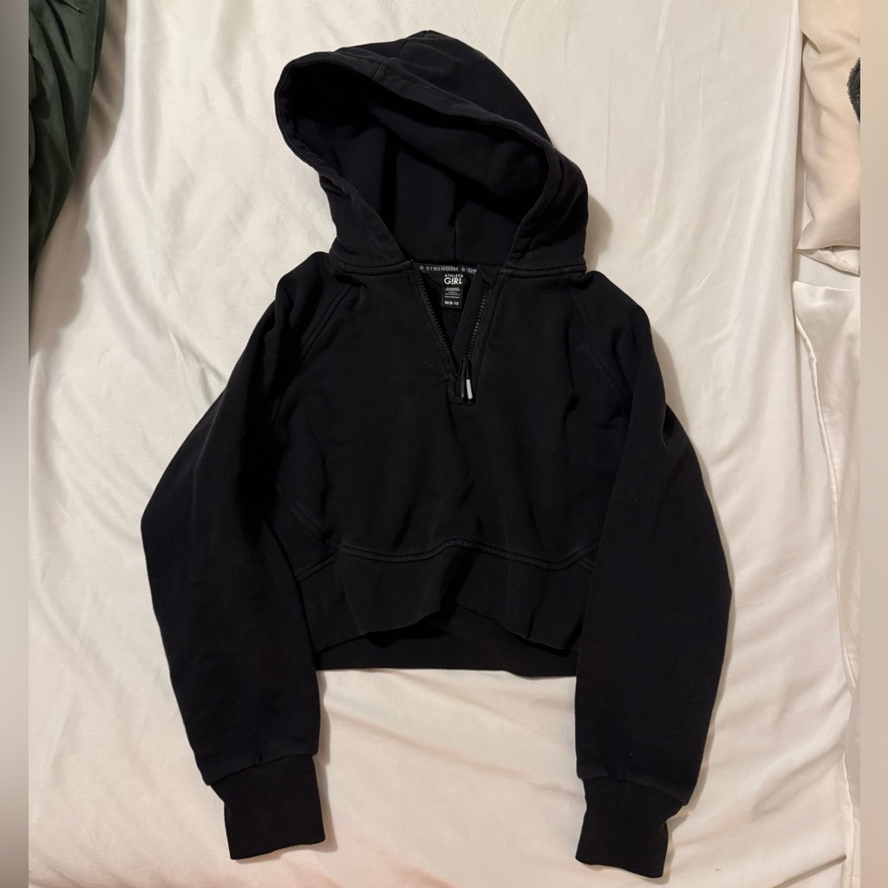 Athleta Girl Cropped 3/4 Zip Hooded Black Pullover